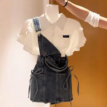프릴 데님 오버롤