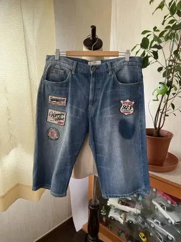 와펜 데님 하프 팬츠 남성용