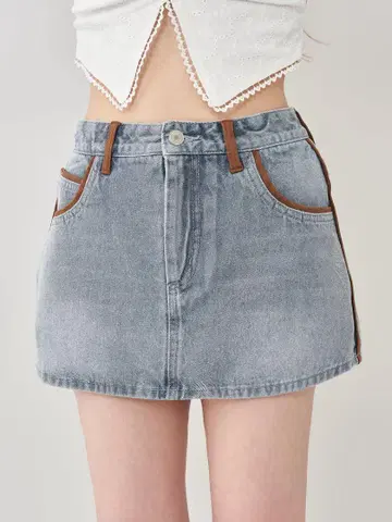 Darich 다리치 스웨이드 파이핑 데님 미니 스커트 M 사이즈