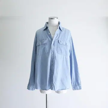 80s 90s 유로 데님 워크 셔츠 색빠짐 라이트 블루