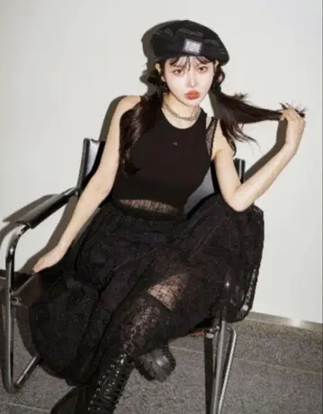 다리치 로고 레이스 롱 원피스