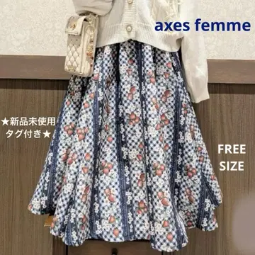 새상품 axes femme 스트로베리 체크 무늬 스커트 FREE 네이비