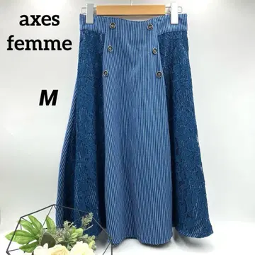 axes femme [액시스 팜] 플레어 스커트 스트라이프 자수 레이스