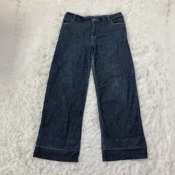 소프트 데님 팬츠 허리 밴딩 스트레치 면 혼방 와이드 네이비 바지 LL