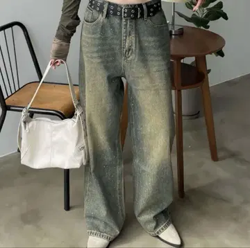 SHAGGIE 오로라 큐빅 빈티지 루즈 데님 팬츠