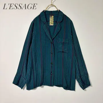 L'ESSAGE 레사주 스트라이프 패턴 셔츠 오픈 카라 셔츠 스트라이프