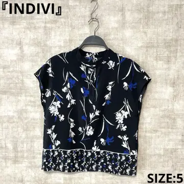 일본제 [INDIVI] 꽃무늬 셔츠 풀오버 프렌치 슬리브 블라우스 05