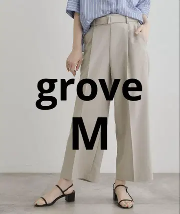 그로브 grove 린넨 라이크 벨트 와이드 팬츠 베이지 M 사이즈