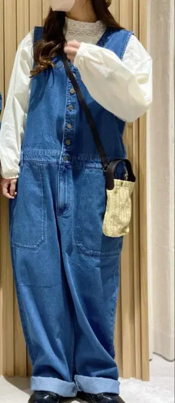 사만사 모스모스 데님 트윌 살로펫 오버롤 작업복 버튼