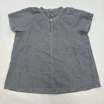 무인양품 강연 보일 프렌치 슬리브 블라우스 블랙 체크 S