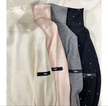 에피누 label 라인스톤 rib knit high neck