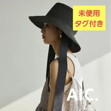 미사용! 택 포함! AIC 롱 리본 와이드 브림 페이퍼 햇