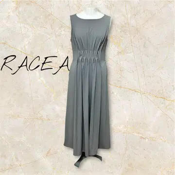 라시아 RACEA 그레이 슬리브리스 A라인 원피스 프론트 개더
