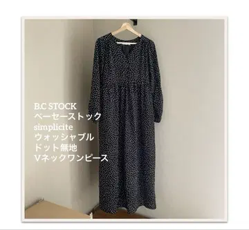 B.C STOCK simplicite 워셔블 도트 V넥 원피스