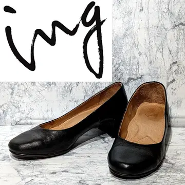 ing 잉그 천연 가죽 청키힐 펌프스 플랫 가죽 블랙 22.5cm