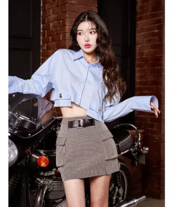 Darich 가격표 스트라이프 벨트 미니 스커트