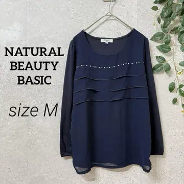 NATURAL BEAUTY BASIC 비쥬 장식 절개 긴팔 티셔츠 네이비