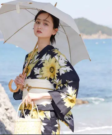 utatane 유카타 네이비 해바라기 일본 나막신