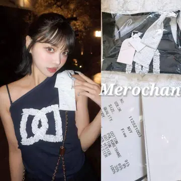 다리치 빅 리본 원숄더 상의 네이비