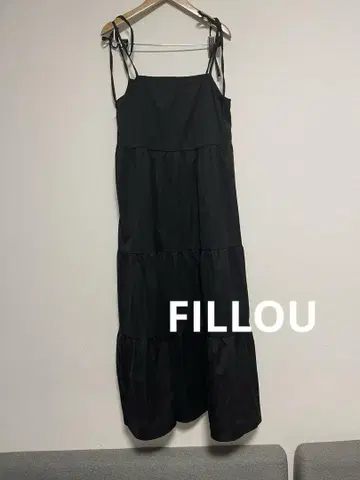 FILLOU 숄더 리본 티어드 캐미 원피스 M 블랙 주노아