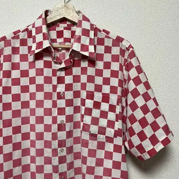 70s 빈티지 체크 무늬 깃발 반팔 셔츠 L 정도 Vintage 셔츠