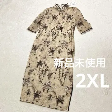 [미사용 새상품] 차이나 드레스 레이스 자수 펄 빅 사이즈 베이지