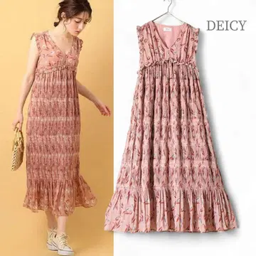 DEICY / 마조리카 플리츠 플라워 프린트 원피스 핑크 꽃무늬