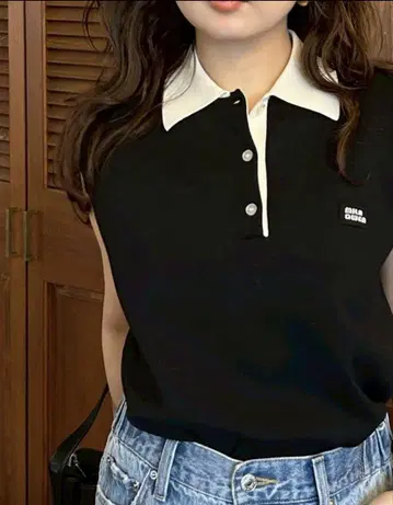 미라오웬 슬리브리스 드라이 터치 폴로 니트