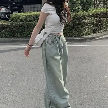 anyonemore 사이드 턱 워시 와이드 데님 팬츠