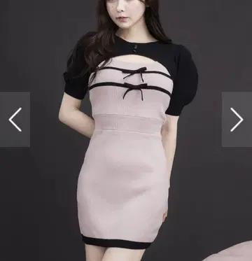 pium 피움 리본 테이프 레이어드 반팔 니트 원피스