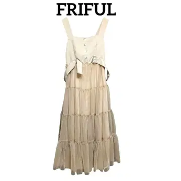 [미사용] FRIFUL 슬리브리스 베이지 티어드 원피스 XS