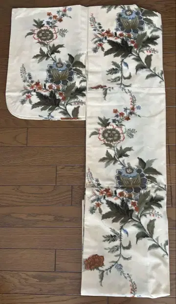 기모노 베이지 바탕에 꽃무늬 실크 빈티지 리메이크