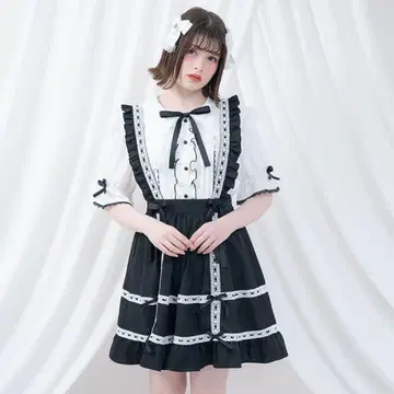 미사용 택 포함 DearMyLove 사다리 레이스 멜빵 프릴 리본 스커트