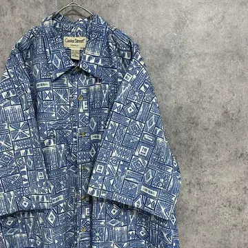 90년대 빈티지 반팔 패턴 셔츠 남성용 2XL 면 구제 의류 개성파