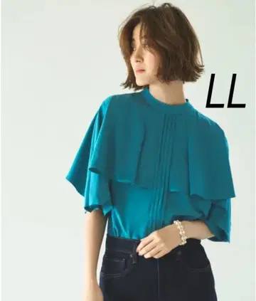 루일 에 부티크 [새상품급] 핀턱 케이프 스탠드 카라 블라우스 LL