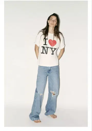 ZARA I LOVE NY 오버사이즈 티셔츠 아이보리