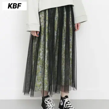 KBF 모자이크 플라워 프린트 스커트 튤 그린