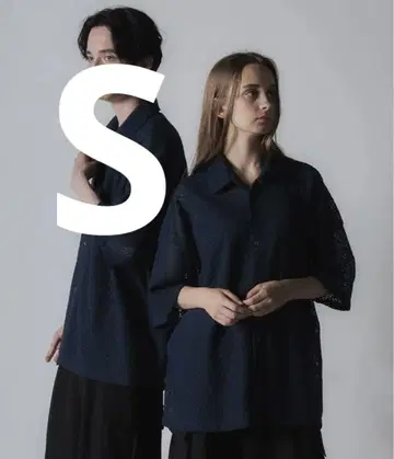 [CLEL] 루즈 반팔 레이스 셔츠 네이비 S 사이즈