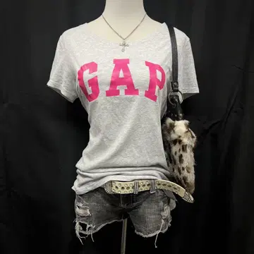 헤이세이 갸루 y2k 그런지 GAP 로고 피치 T 반팔 티셔츠 U넥