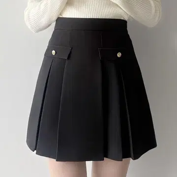 이너 팬츠 포함 골드 버튼 플리츠 미니 스커트 mipiarl