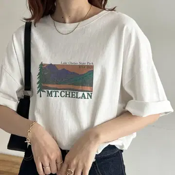 Discoat WEB 한정 마운틴 프린트 빅 T셔츠