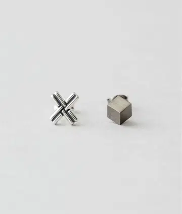 실버 X자형 입방체 귀걸이 세트