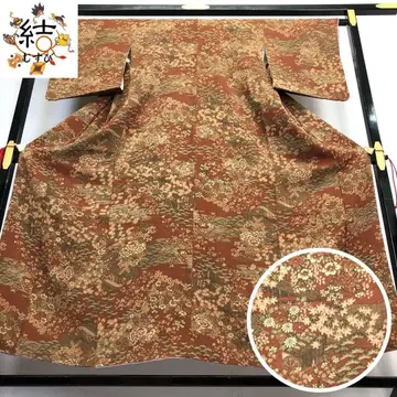 MK-1176 코몬 고쇼구루마 소나무 단풍 모란 크레이프 밤색
