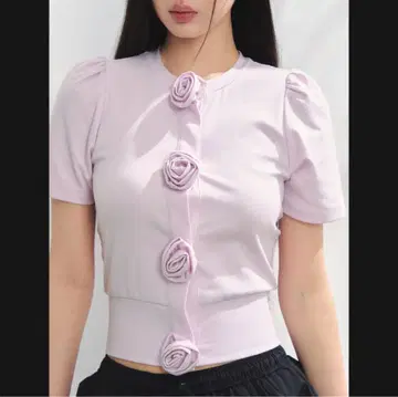 Rose flower motif short sleeve cardigan