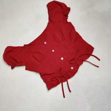 새상품급 SHEIN 블라우스 반팔 프릴 소매 크롭 기장 리본 레드 M