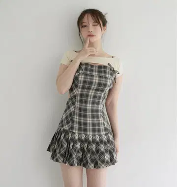 andmary Karen check mini dress beige S