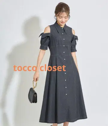tocco closet 오픈 숄더 백 레이스 데님 원피스 M