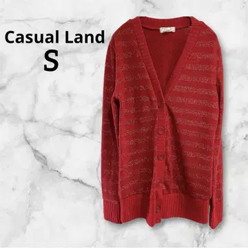 Casual Land [ S ] 보더 레드 가디건 라메 빨간색