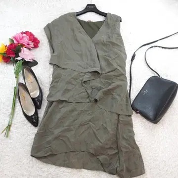 G4544*DKNY 비대칭 디자인 큐프라 원피스 카키
