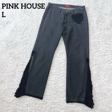 PINKHOUSE 핑크하우스 실크 혼방 플레어 데님 팬츠 레이스 자수 L